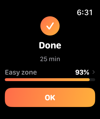 Apple Watch summary screen after a First Gear run interval session.